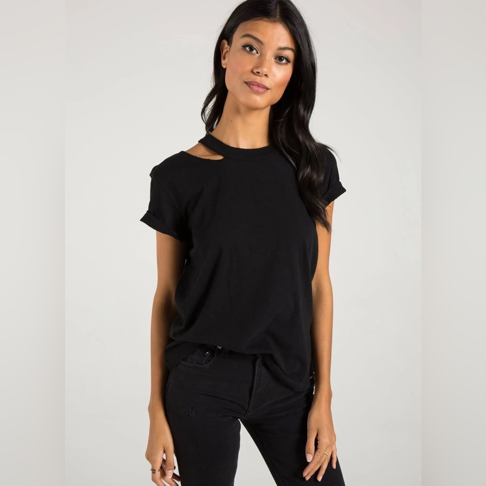 n:PHILANTHROPY Black Short Sleeve Cutout Tee